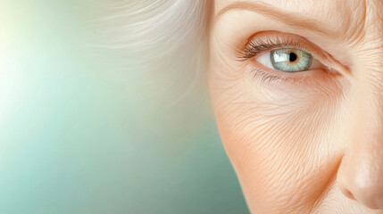 Striking contrast of youth and age in a woman's face displaying emotions