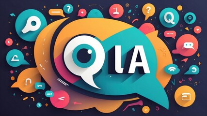 Questions and answers concept with chat bubbles and stylized eye, vibrant and engaging modern design