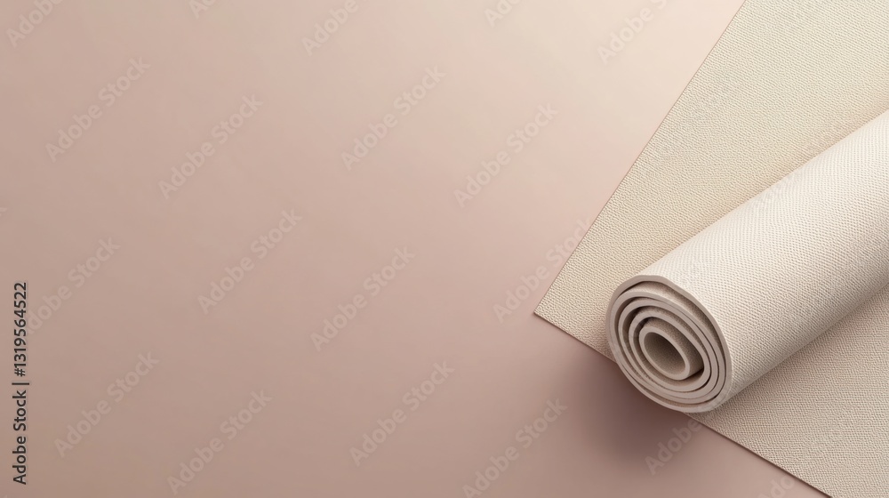 Poster minimalistic yoga mat positioned on a soft pastel background creating a serene and tranquil atmosphe