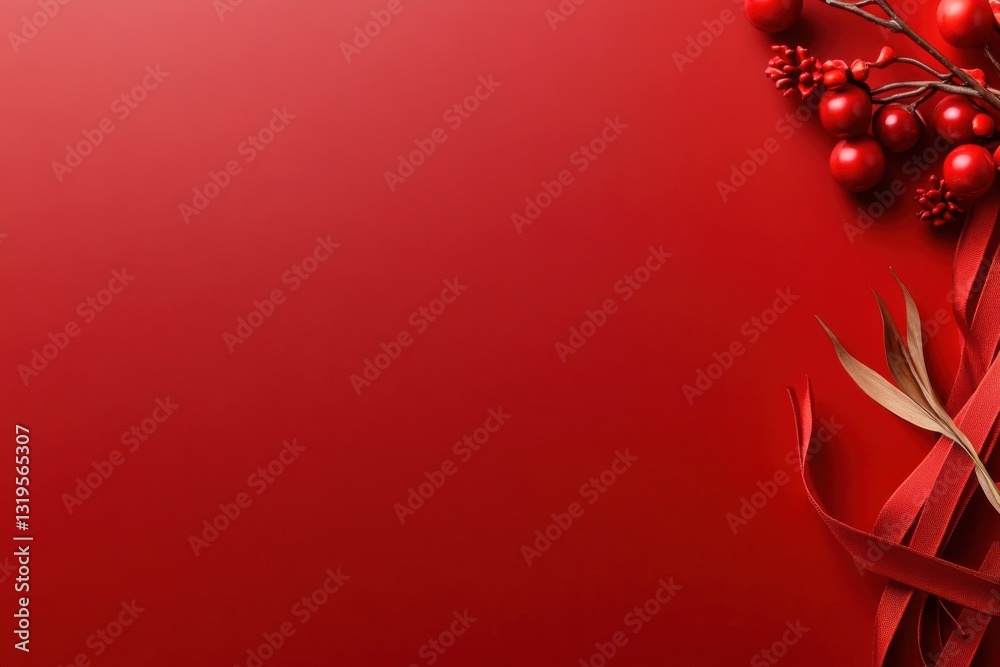 Aufkleber a red background with red berries and a ribbon