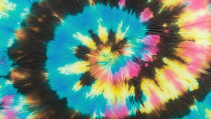 Vibrant tie dye fabric with colorful swirl pattern Ideal for fashion, crafts, festivals, and creative expression