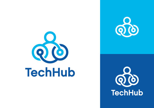 chain people logo. tech hub human vector design concept