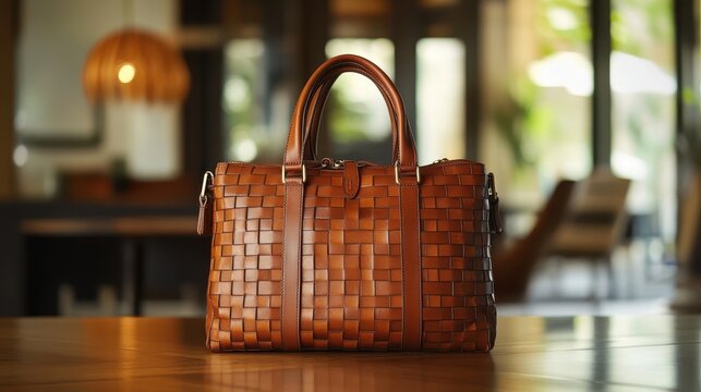 A sleek and versatile woven leather bag, crafted with meticulous attention to detail, boasting a durable construction and a timeless design, perfect for carrying all your essentials with effortless