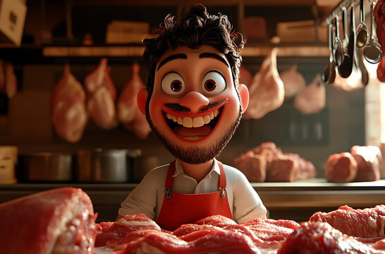3d fun character cartoon butcher high quality background
