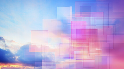 Fototapeta premium Abstract colorful geometric shapes overlaying serene sky at sunset