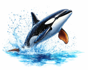 Obraz premium Orca leaping from ocean water splashing (1)