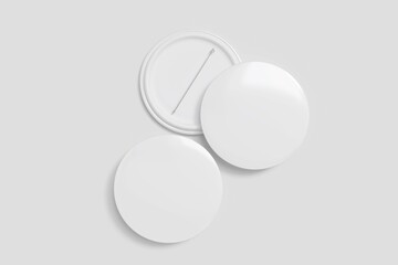 Design concept - top view of 2 front & back white badge isolated on white background for mockup, it's real photo, not 3D render