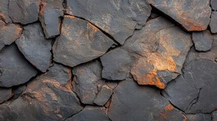 Dark Grey and Orange Volcanic Rocks Texture Background