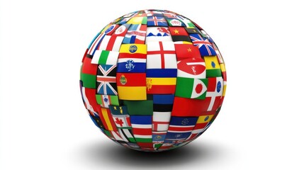 Fototapeta premium Flags assembled into a sphere, representing global diversity, isolated on a white background