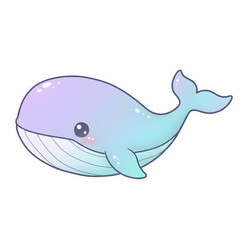 Fototapeta premium Charming Kawaii Whale with Blush Pink, Lavender, and Mint Gradient, Featuring a Glossy Finish and Cute Face on Transparent Background