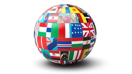Obraz premium Flags of different countries form globe. Depicts diversity, international, global concepts against white background