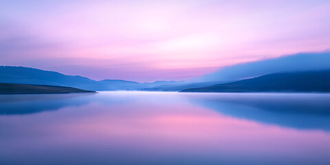 Fototapeta premium Soft Pastel Sky Over a Tranquil Lake at Dawn for a Dreamlike and Peaceful Morning