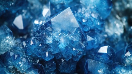 Obraz premium A breathtaking cluster of deep blue crystals, each one a testament to the intricate artistry found within the Earth s core, reveals its mesmerizing natural formations and delicate details,