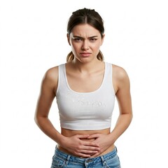 A woman with stomach cramps