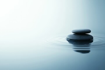 Tranquil Stacked Stones on Smooth Water Surface with Gentle Ripples