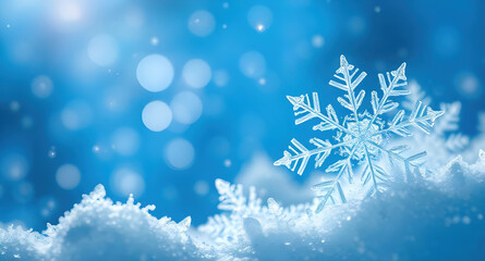 Winter wonderland, magical snowflakes, ethereal blue background