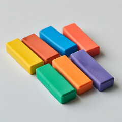 Fototapeta premium A Perfectly Stacked Set of Vibrantly Colored Rectangular Erasers