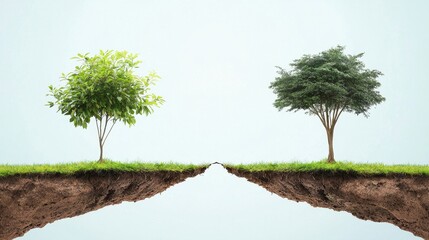 Obraz premium Debate on Preserving or Altering Natural Habitats in an Ecological Dilemma Between Two Distinct Trees