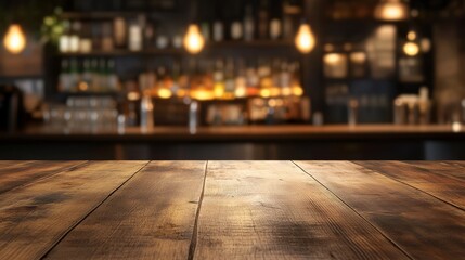 Empty table top with a blurred bar interior