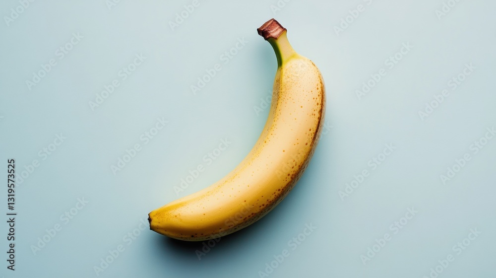 Poster bright yellow banana on a soft pastel background with natural light showcasing simplicity and elegan