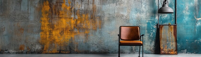 Modern Industrial Chair Against Grungy Textured Wall Background