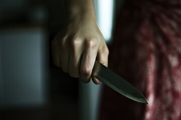 A knife in his hand. Scary images. Danger.