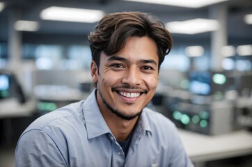 Obraz premium A young programmer at his workplace
