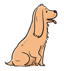 American Cocker Spaniel. Cute dog with big ears. Obedient dog sitting. Pet with a collar. Care of animals. Cartoon vector illustration. Hand drawn outline