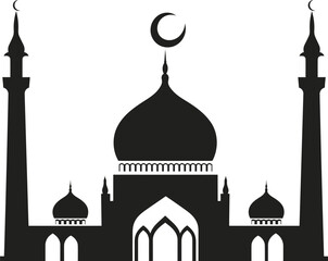 Silhouette of a Mosque with Minarets and Crescent Moons