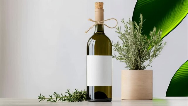 Elegant Bottle Mockup with Natural Elements Perfect for showcasing beverage packaging and branding