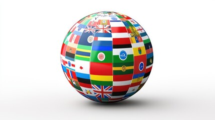Globe made of different countries' flags rotates on a white background