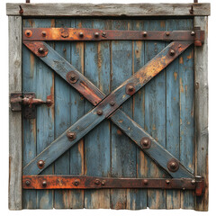 Patched-Up Barn Door with Rust and Nails Isolated on White Background.PNG