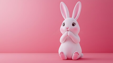 Adorable White Rabbit Pink Background 3D Rendering
