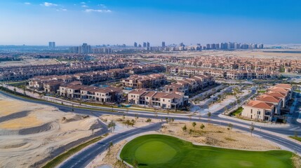 Obraz premium Aerial View of Luxury Villas and Golf Course in Dubai
