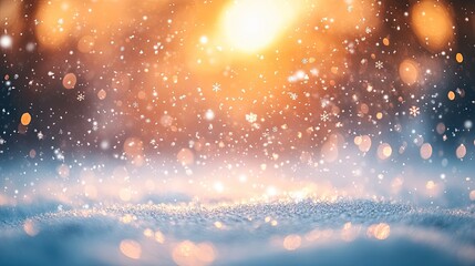 Naklejka premium Snowy winter sunset background, bokeh lights, holiday card