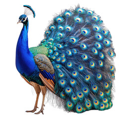 Obraz premium Peacock with Iridescent Mythical Patterns Isolated on White Background.PNG