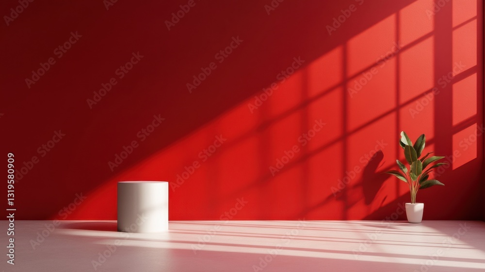 Aufkleber a white object sits in front of a red wall