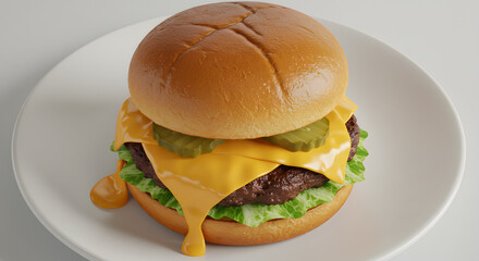 Juicy Gourmet Burger with Melting Cheese and Fresh Ingredients