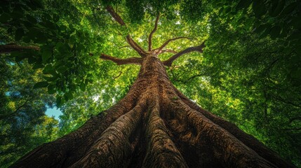 A towering sentinel of the forest, its roots entwined deep within the earth, its branches reaching for the sky, a testament to nature s enduring strength and beauty.