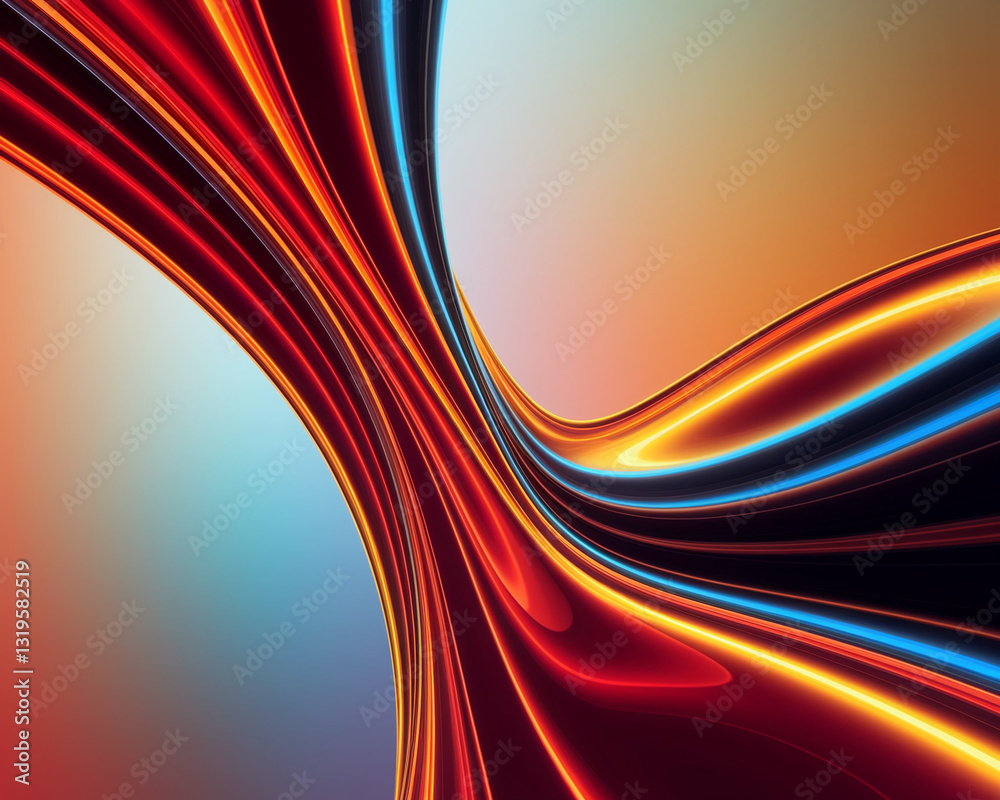 Poster abstract image of flowing, vibrant red, orange, and blue lines creating a dynamic, energetic composi