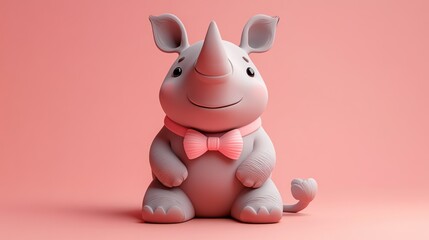 Naklejka premium Cute rhino, pink background, 3D render, illustration, children's book