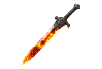 Fiery Sword with Intricate Handle Design and Flame-Like Blade