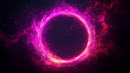Obraz premium Fiery neon purple circle glowing on dark background