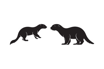 Silhouette Otter Pair Illustration Wildlife Animal Art