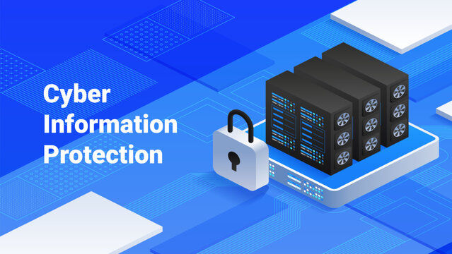 Cyber information protection Online security with robust data protection Safeguarding digital information with secure servers and padlock icon, ideal for articles on cybersecurity Vector illustration
