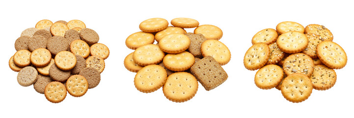 Assorted Round Crackers Isolated on Transparent - A delicious variety of round crackers, showcasing different flavors and textures. The symbolizes snack time, simple pleasures, variety