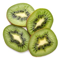 Heart-shaped kiwi slices with vibrant green flesh and black seeds, symbolizing freshness and health, isolated on transparent background