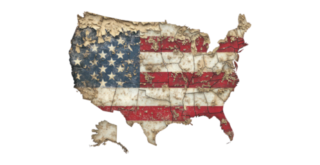 Vintage Map of United States with Distressed American Flag Design