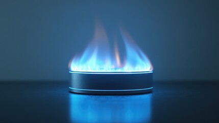 A gas stove, its burners blazing with a vibrant blue flame, is the focal point against a stark white backdrop, its simplicity emphasizing the appliance s function and the stark contrast of its colors.