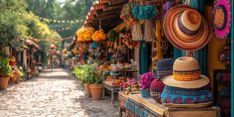 Vibrant craft market experience colorful street environment eye-level perspective